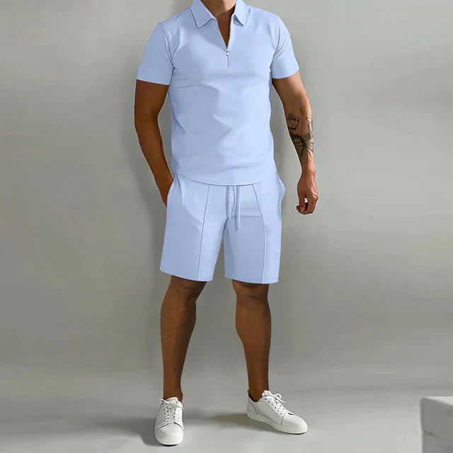 Shorts and T-Shirt Set | Polo | Short Sleeve | Two-Piece Set | Men's Summer Set-Korte Broek Heren-Chaps London-Light Blue-S-Chaps London