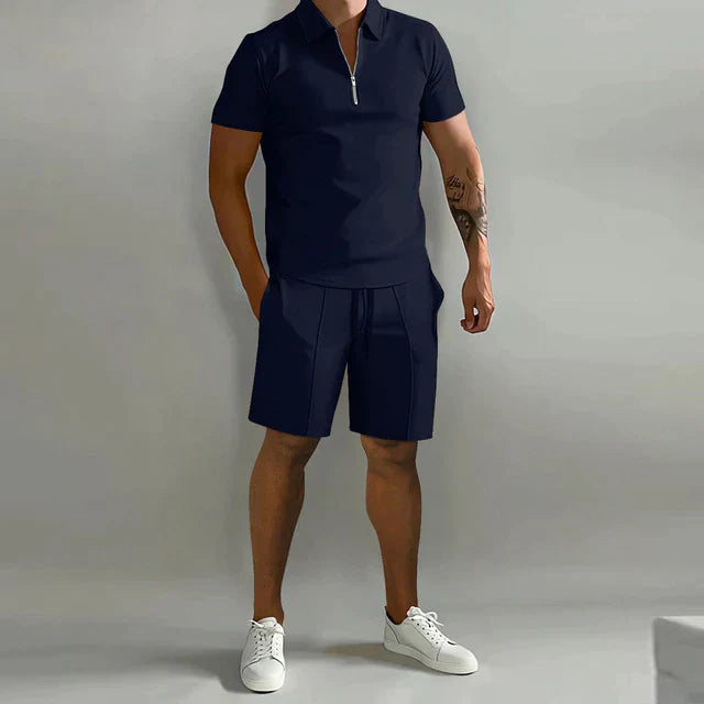 Shorts and T-Shirt Set | Polo | Short Sleeve | Two-Piece Set | Men's Summer Set-Korte Broek Heren-Chaps London-Navy Blue-S-Chaps London