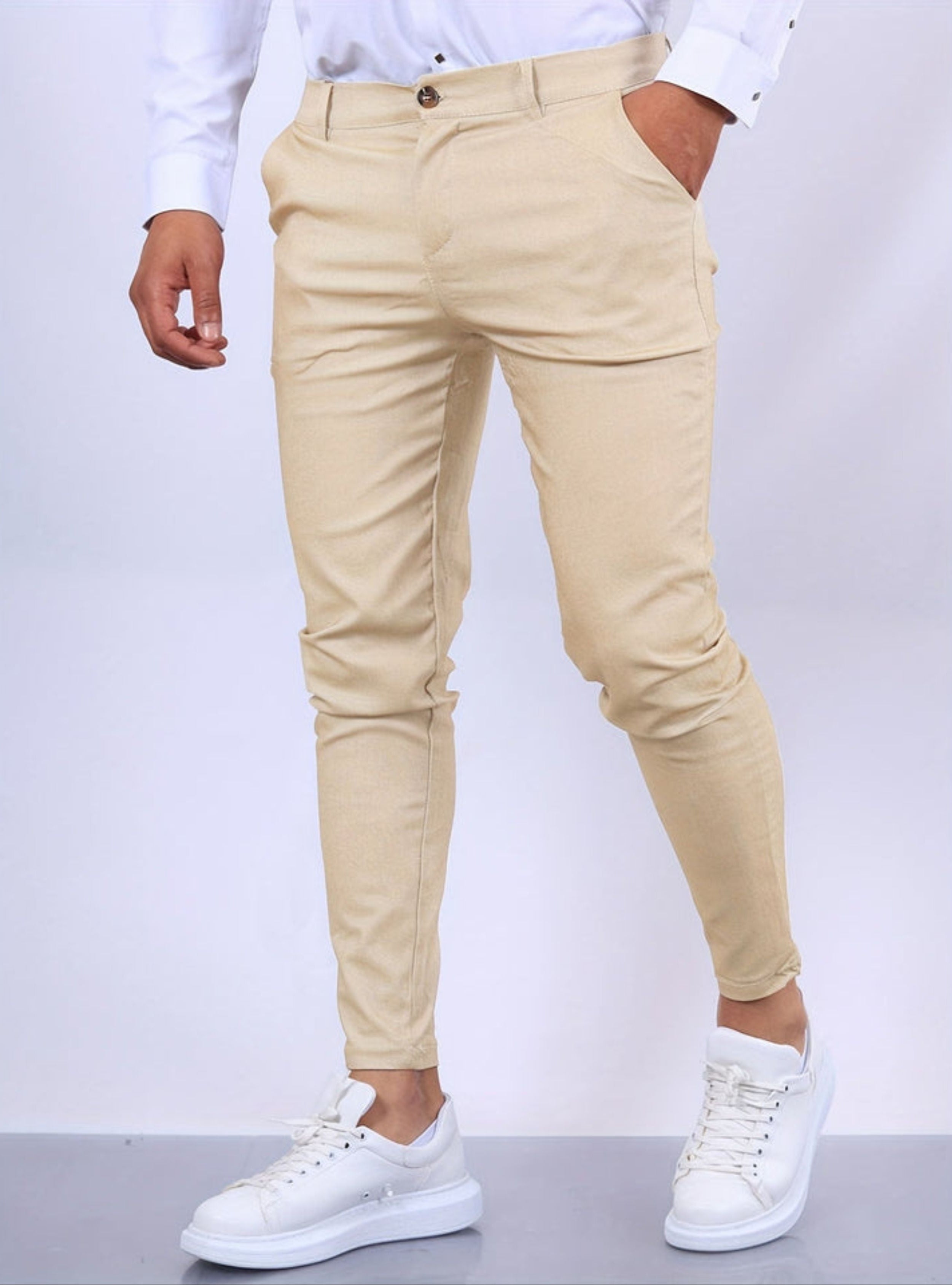 Skinny Chinos - Men's Casual Stretch Slim Fit Chino Pants-Skinny chino pants-Chaps London-Apricot-XS-Chaps London