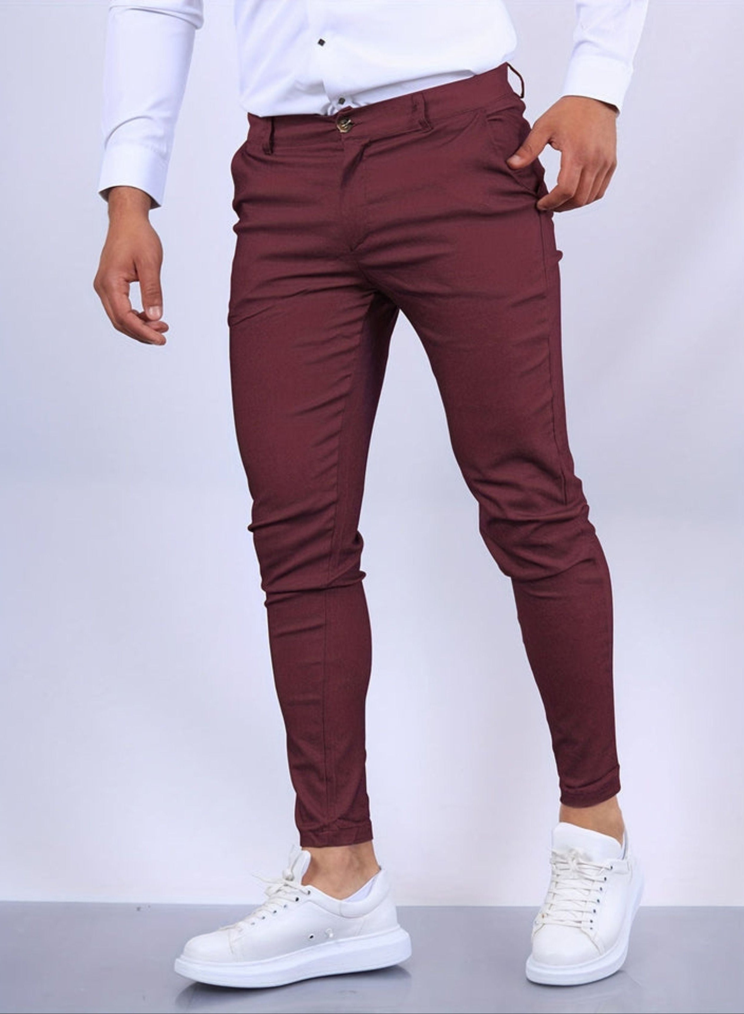 Skinny Chinos - Men's Casual Stretch Slim Fit Chino Pants-Skinny chino pants-Chaps London-Burgundy Red-XS-Chaps London