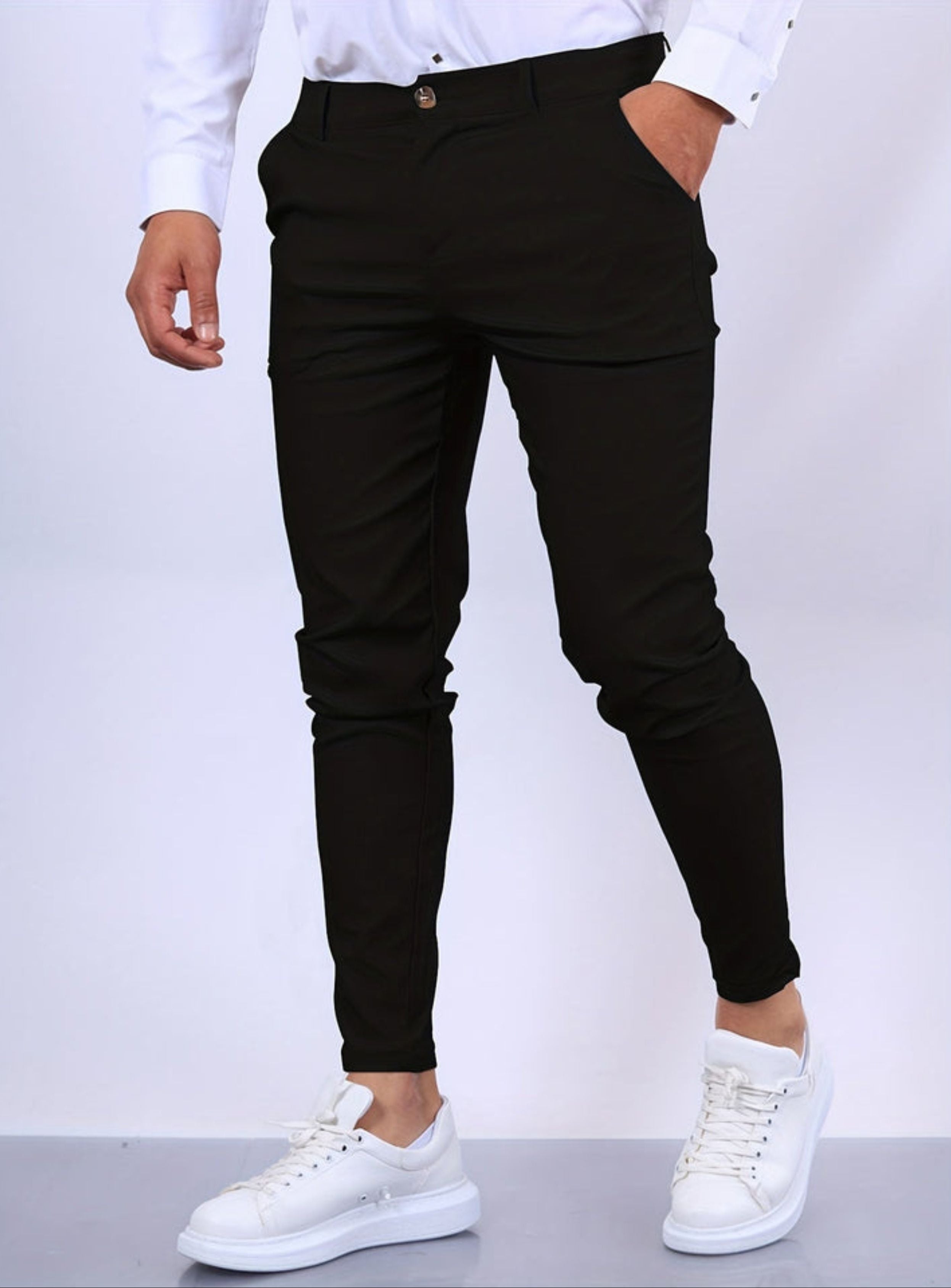 Skinny Chinos - Men's Casual Stretch Slim Fit Chino Pants-Skinny chino pants-Chaps London-Deep Black-XS-Chaps London