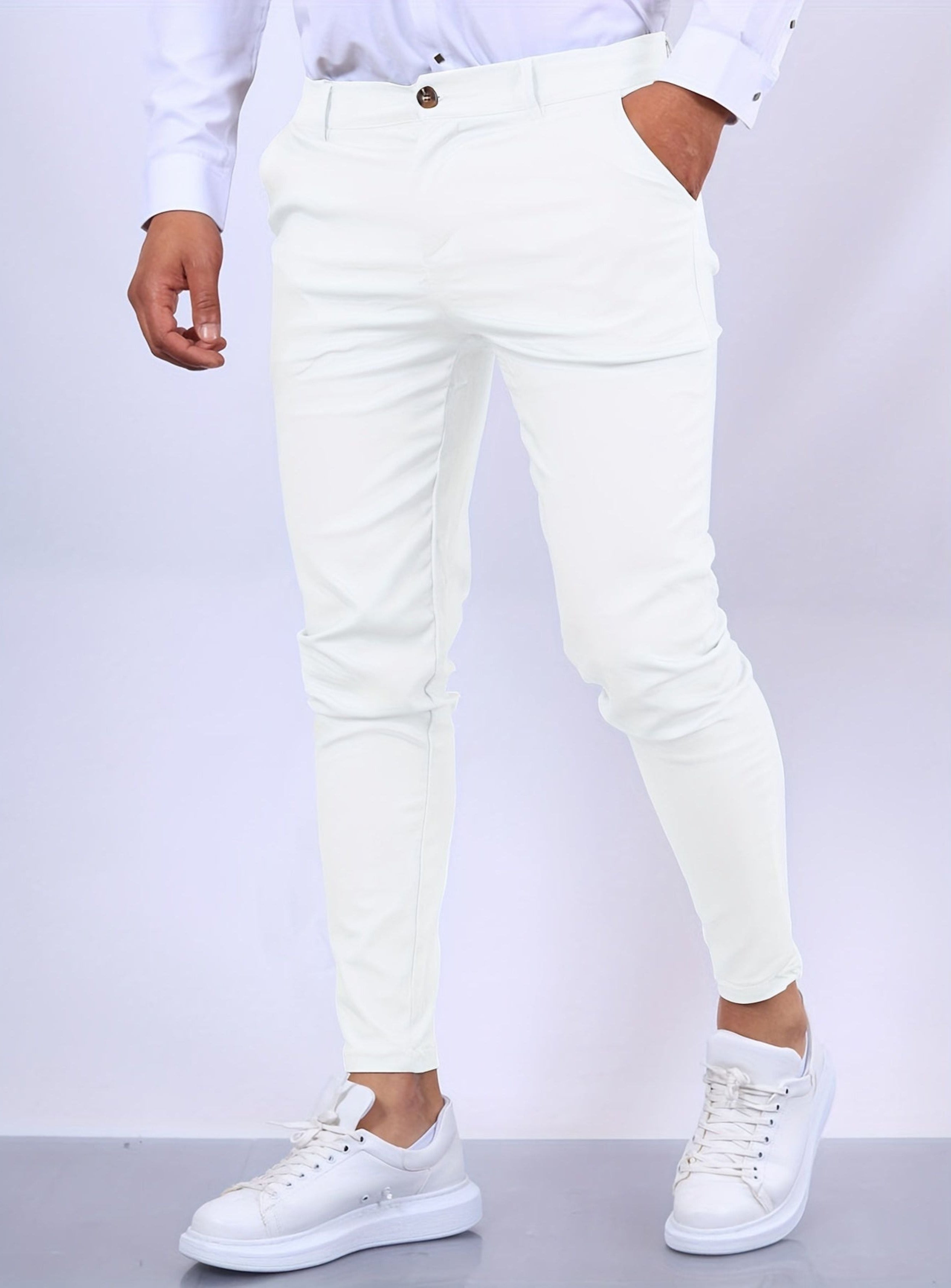 Skinny Chinos - Men's Casual Stretch Slim Fit Chino Pants-Skinny chino pants-Chaps London-White-XS-Chaps London