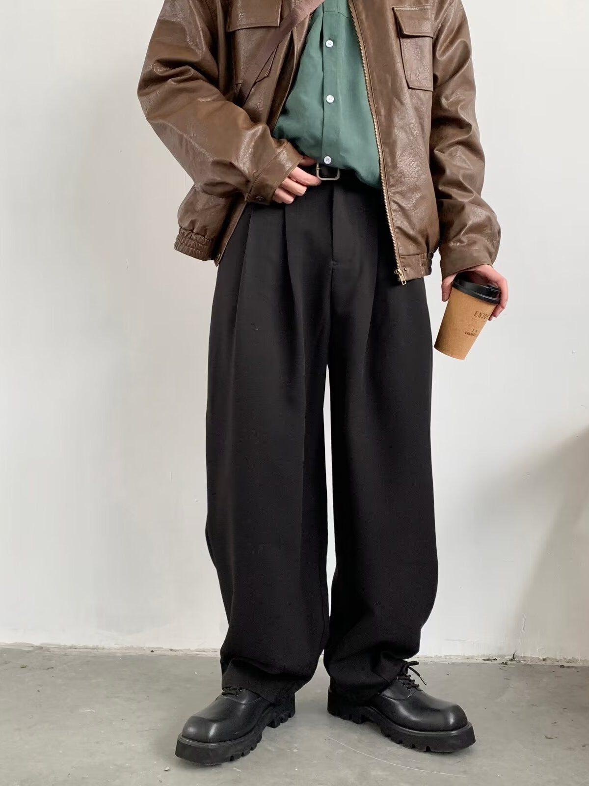 Slack Pants - Baggy - Pleated - Loose Fit Pants - Men's trousers-Chaps London-Black-M-Chaps London