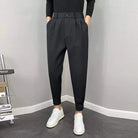 Slack Pants - Men's Loose Fit Elastic Waist Pleated Trousers-Pants-Chaps London-Black-28-Chaps London