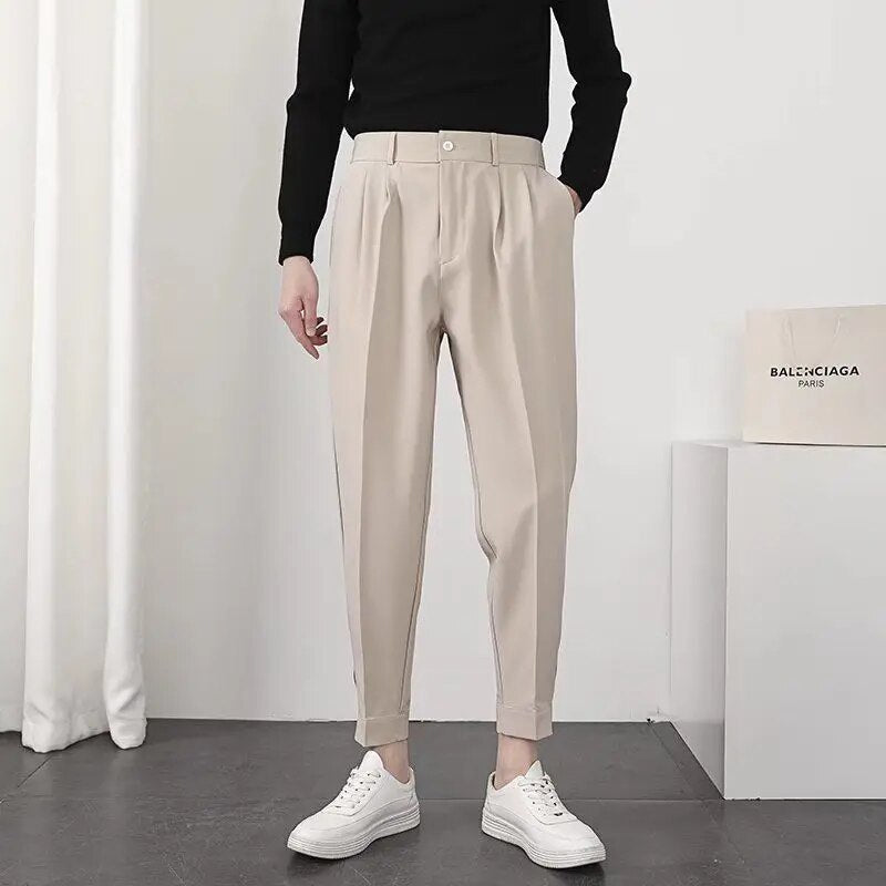 Slack Pants - Men's Loose Fit Elastic Waist Pleated Trousers-Pants-Chaps London-Khaki-28-Chaps London