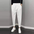Slack Pants - Men's Loose Fit Elastic Waist Pleated Trousers-Pants-Chaps London-White-28-Chaps London