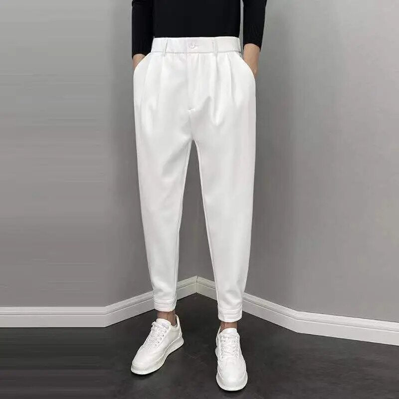 Slack Pants - Men's Loose Fit Elastic Waist Pleated Trousers-Pants-Chaps London-White-28-Chaps London