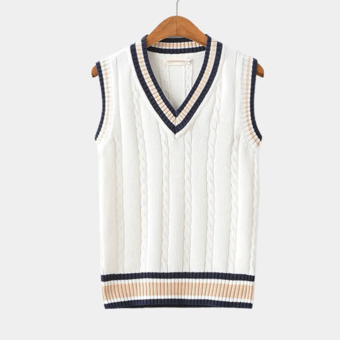 Sleeveless Jumper - Knitted - V-Neck - Sweater Vest - Men's Clothing-Chaps London-White-XS-Chaps London