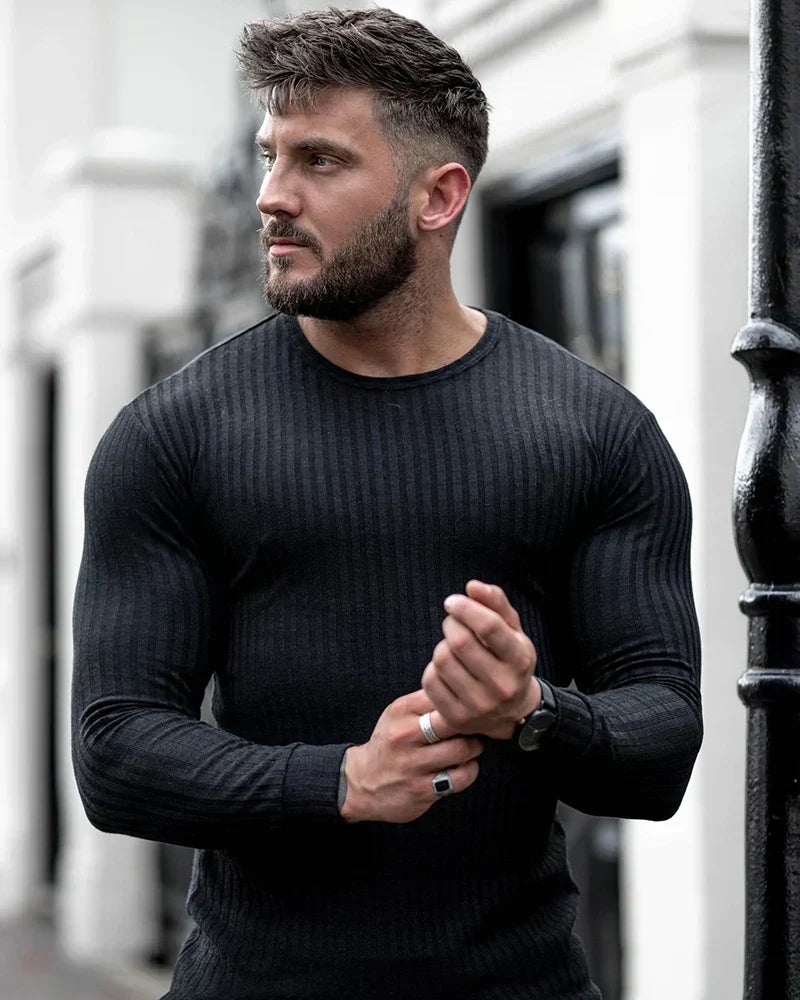 Slim Fit Sweater | Ribbed | Long Sleeve | Knitted Sweater | Men's Clothing-Sweater-Chaps London-Chaps London