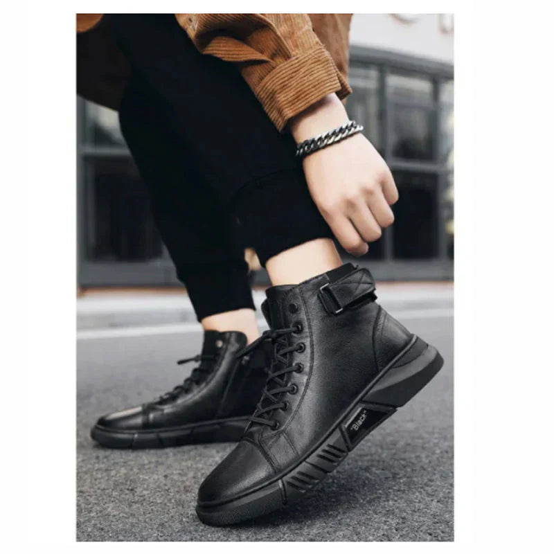 Sneaker Boots - Black - Zipper - High Top Sneakers - Men's Shoes-Men's shoes-Chaps London-Chaps London