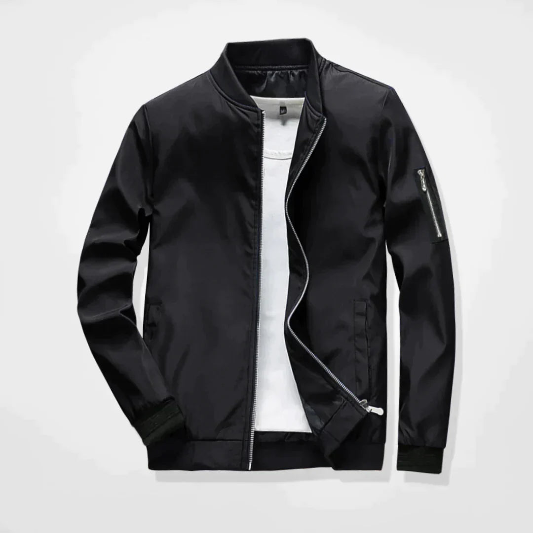 Spring Jacket - Men's Lightweight Zip-Up Bomber Jacket-Bomber Jackets-Chaps London-Black-M-Chaps London