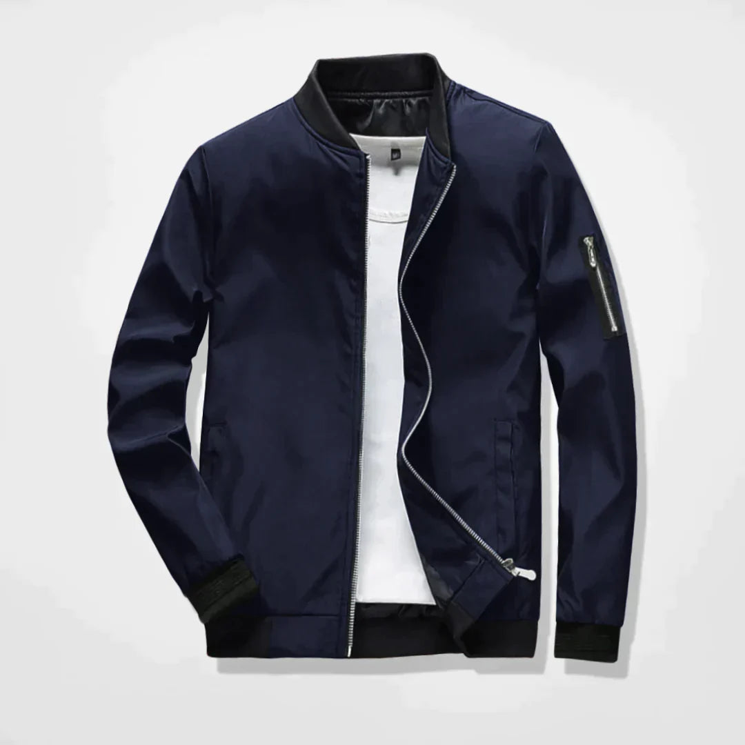 Spring Jacket - Men's Lightweight Zip-Up Bomber Jacket-Bomber Jackets-Chaps London-Dark Blue-M-Chaps London