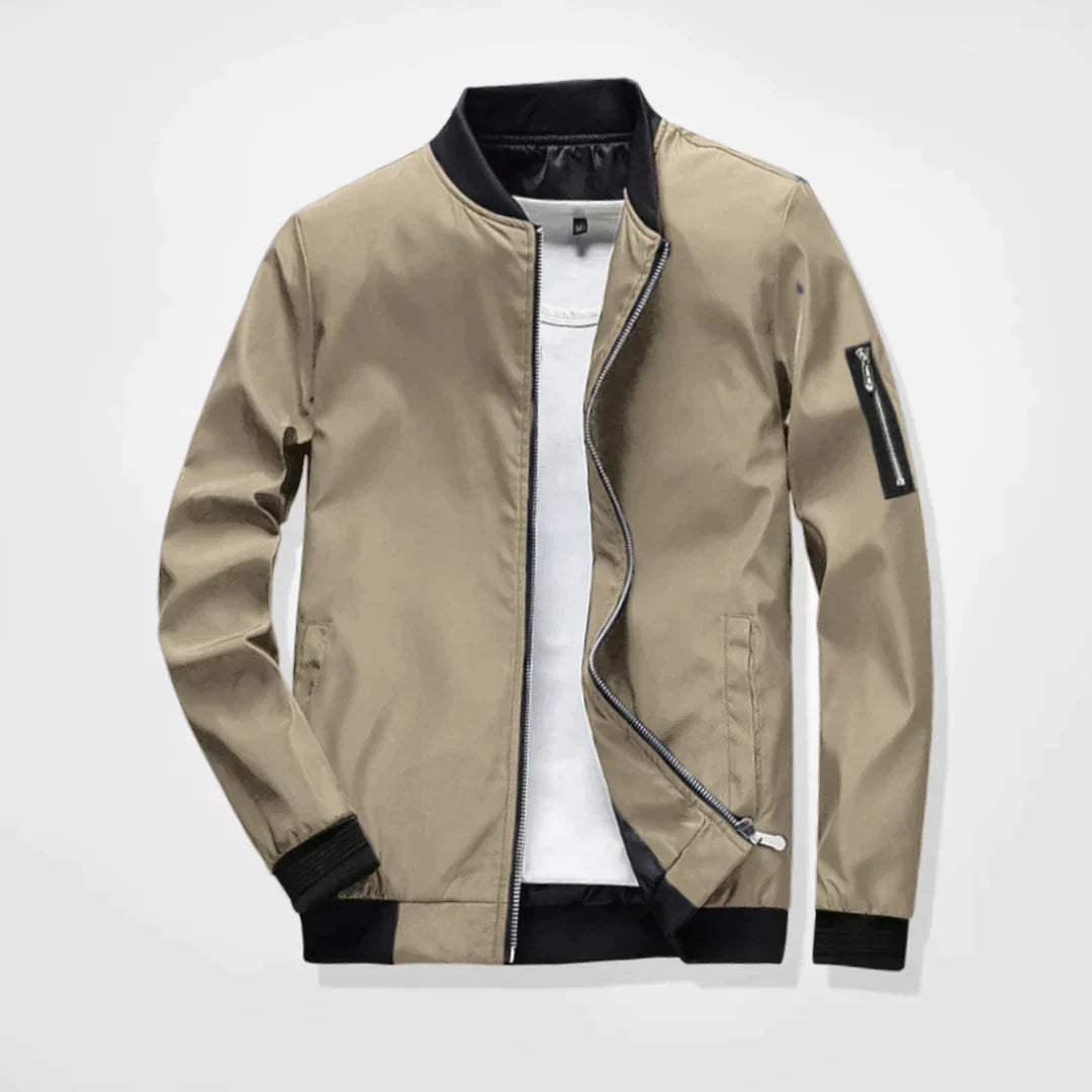 Spring Jacket - Men's Lightweight Zip-Up Bomber Jacket-Bomber Jackets-Chaps London-Khaki-M-Chaps London