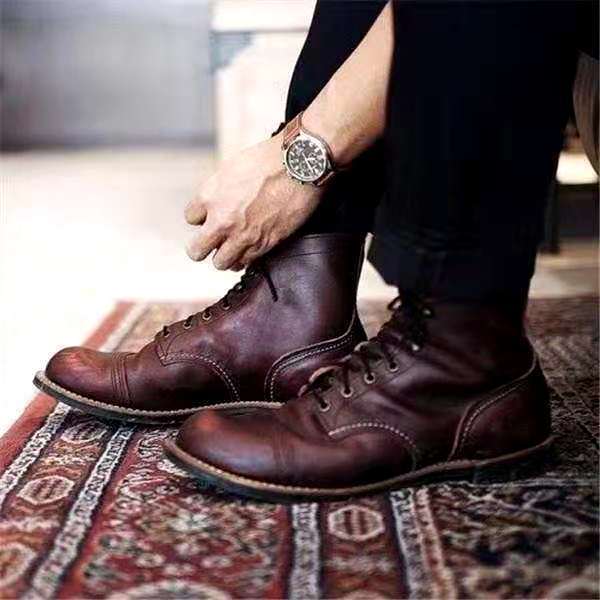 Leather Boots - Retro - Lace-Up - Ankle Boots - Men's Boots-Boots-Chaps London-Coffee-UK 3.5-Chaps London