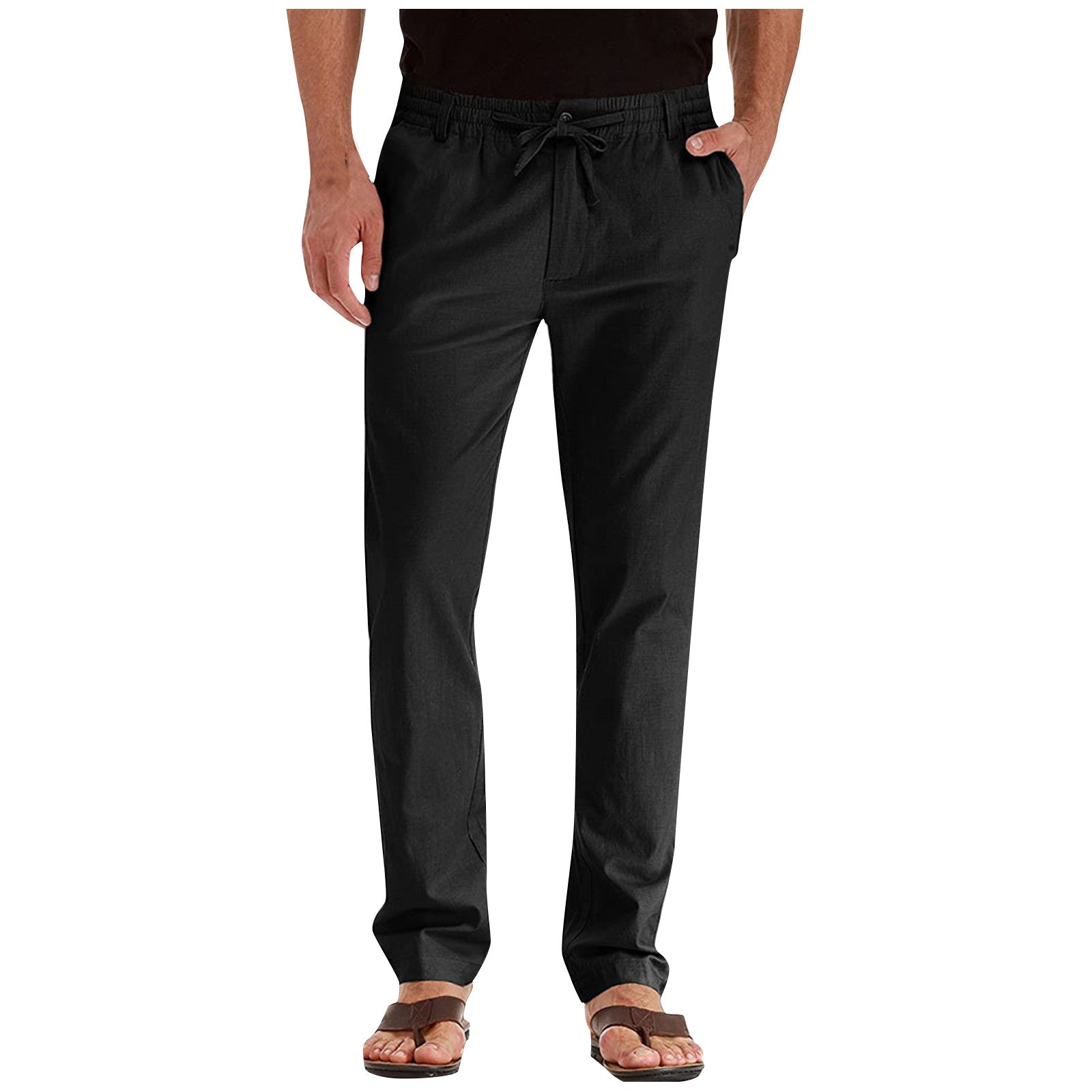 Straight Leg Pants - Men's Drawstring Elastic Waist Loose Fit Pants-Pants-Chaps London-Black-S-Chaps London