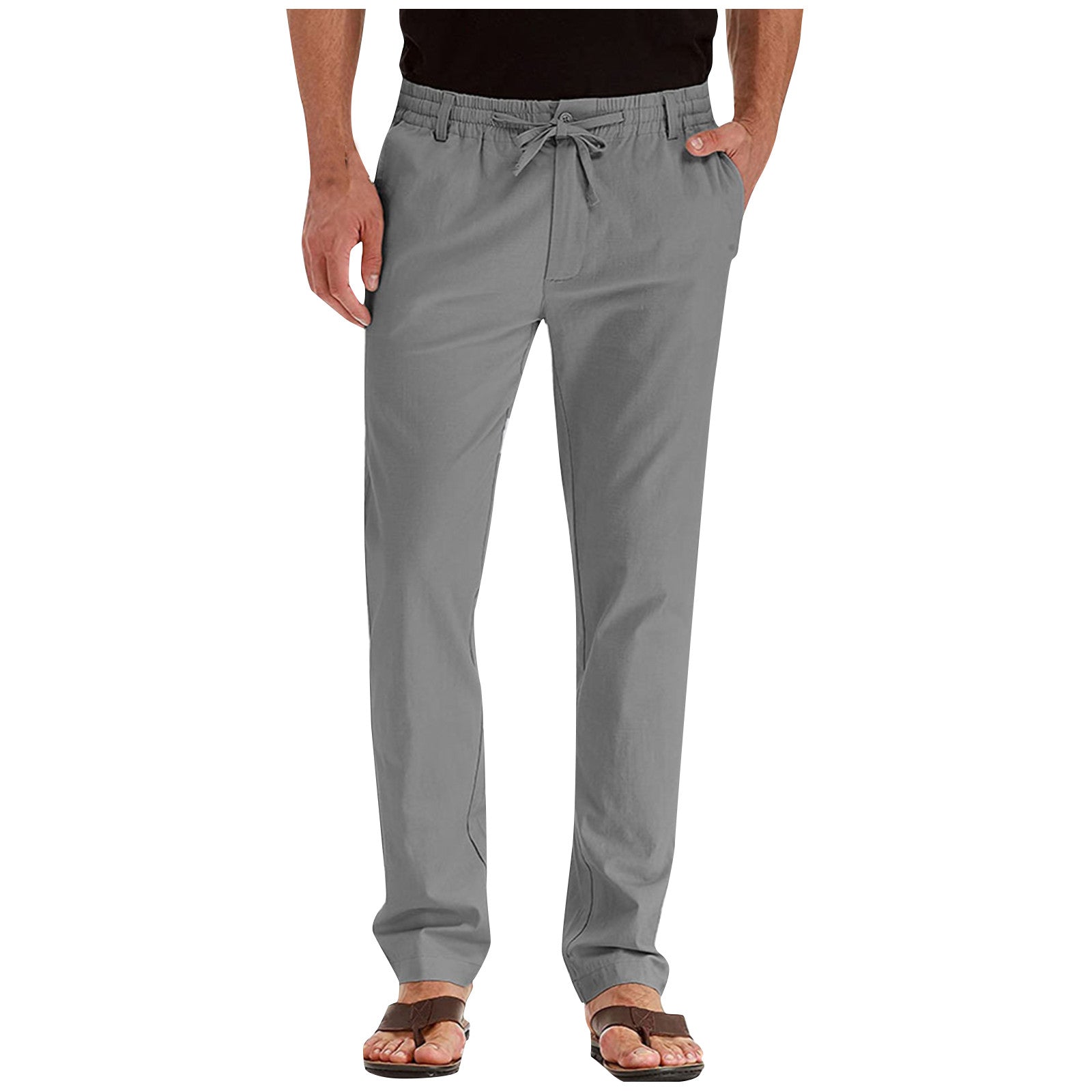 Straight Leg Pants - Men's Drawstring Elastic Waist Loose Fit Pants-Pants-Chaps London-Grey-S-Chaps London
