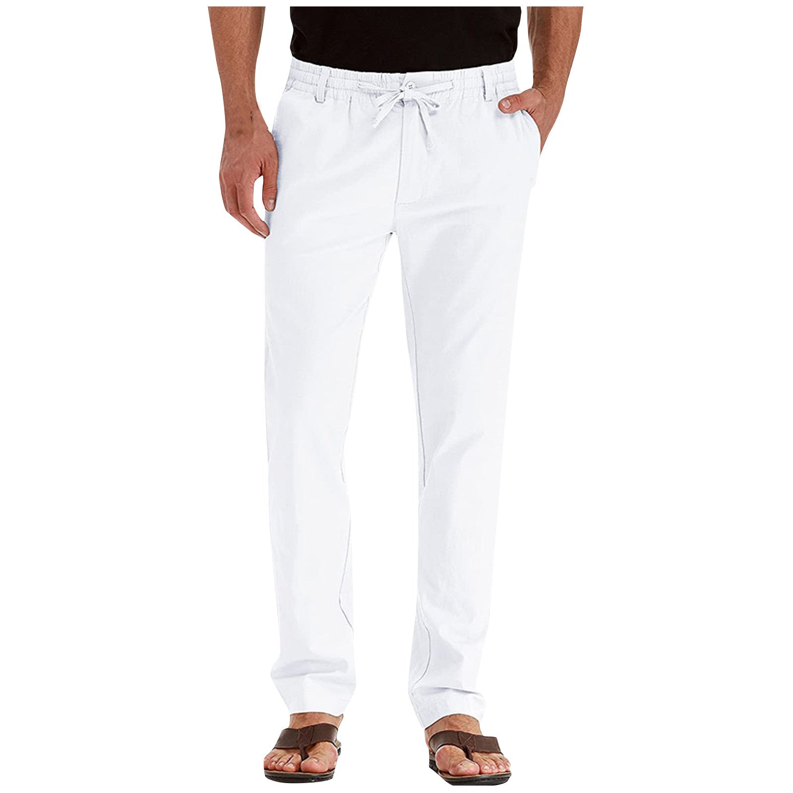 Straight Leg Pants - Men's Drawstring Elastic Waist Loose Fit Pants-Pants-Chaps London-White-S-Chaps London