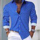 Striped Shirt | Long Sleeve | Slim Fit | Buttoned Up Shirt | Men's Shirts-Men's Long Sleeve Striped Shirt-Chaps London-Blue-S-Chaps London