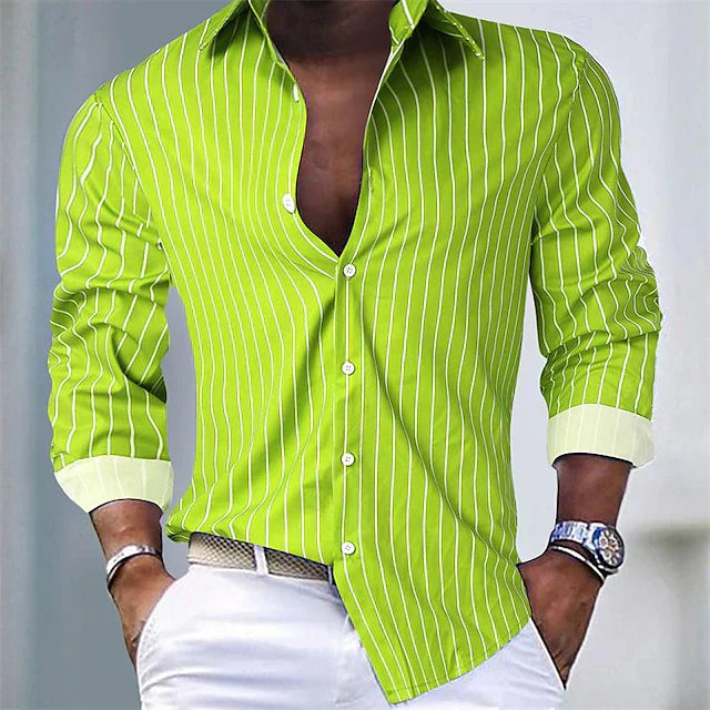 Striped Shirt | Long Sleeve | Slim Fit | Buttoned Up Shirt | Men's Shirts-Men's Long Sleeve Striped Shirt-Chaps London-Lime-S-Chaps London