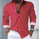 Striped Shirt | Long Sleeve | Slim Fit | Buttoned Up Shirt | Men's Shirts-Men's Long Sleeve Striped Shirt-Chaps London-Red-S-Chaps London
