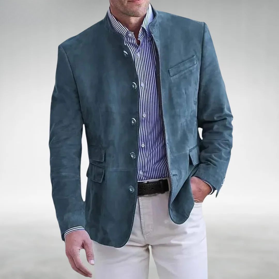 Suede Blazer - Men's Single Breasted Blazer Jacket-Men's blazer-Chaps London-Blue-S-Chaps London