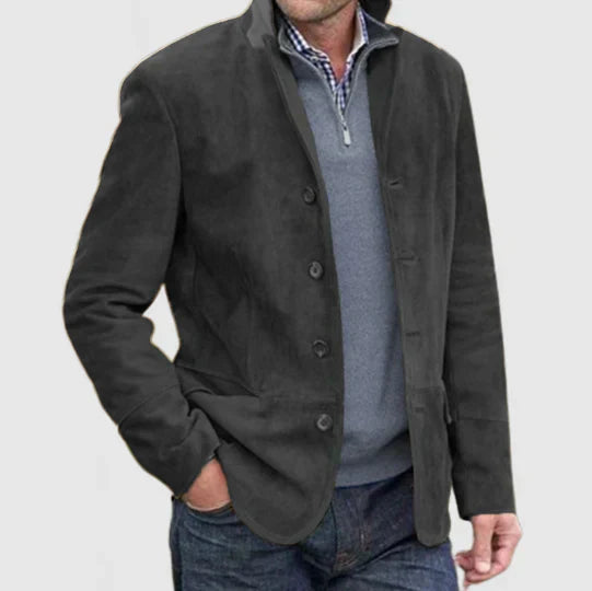 Suede Jacket | Single Breasted | Faux Suede | Vintage Jacket | Men's Jackets-Leather jacket-Chaps London-Grey-XS-Chaps London