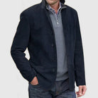 Suede Jacket | Single Breasted | Faux Suede | Vintage Jacket | Men's Jackets-Leather jacket-Chaps London-Navy Blue-XS-Chaps London