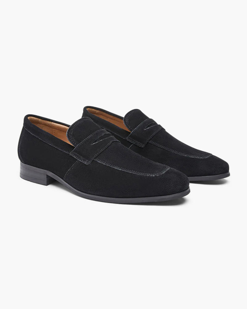 Suede Penny Loafers | Slip On | Men's Smart Business Shoes-Loafers-Chaps London-Black-UK 5-Chaps London