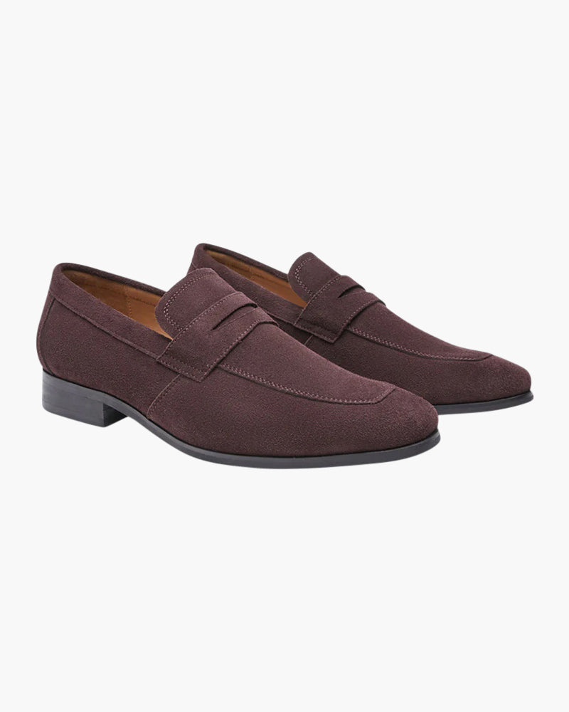Suede Penny Loafers | Slip On | Men's Smart Business Shoes-Loafers-Chaps London-Brown-UK 5-Chaps London