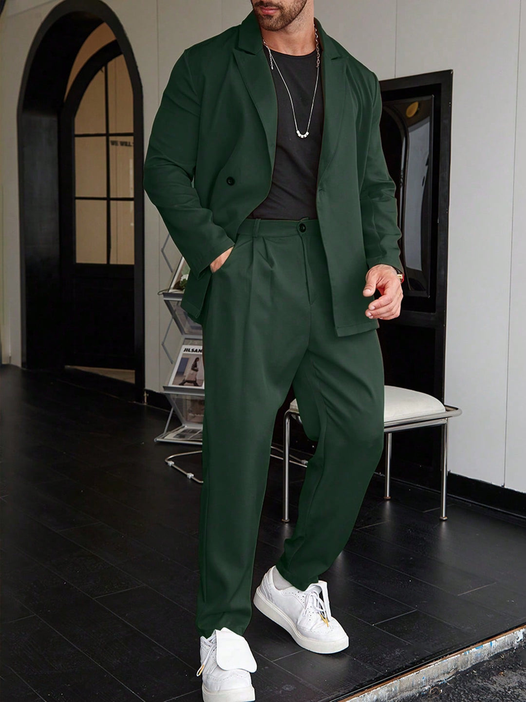 Suit - Men's Relaxed Fit Blazer and Pleated Trousers-Men’s Suit-Chaps London-Green-XS-Chaps London