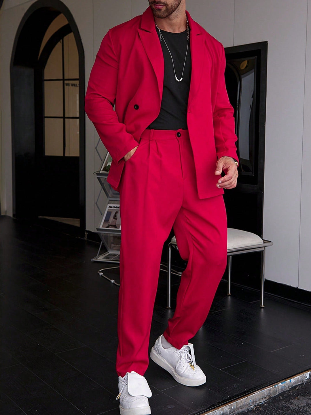 Suit - Men's Relaxed Fit Blazer and Pleated Trousers-Men’s Suit-Chaps London-Red-XS-Chaps London