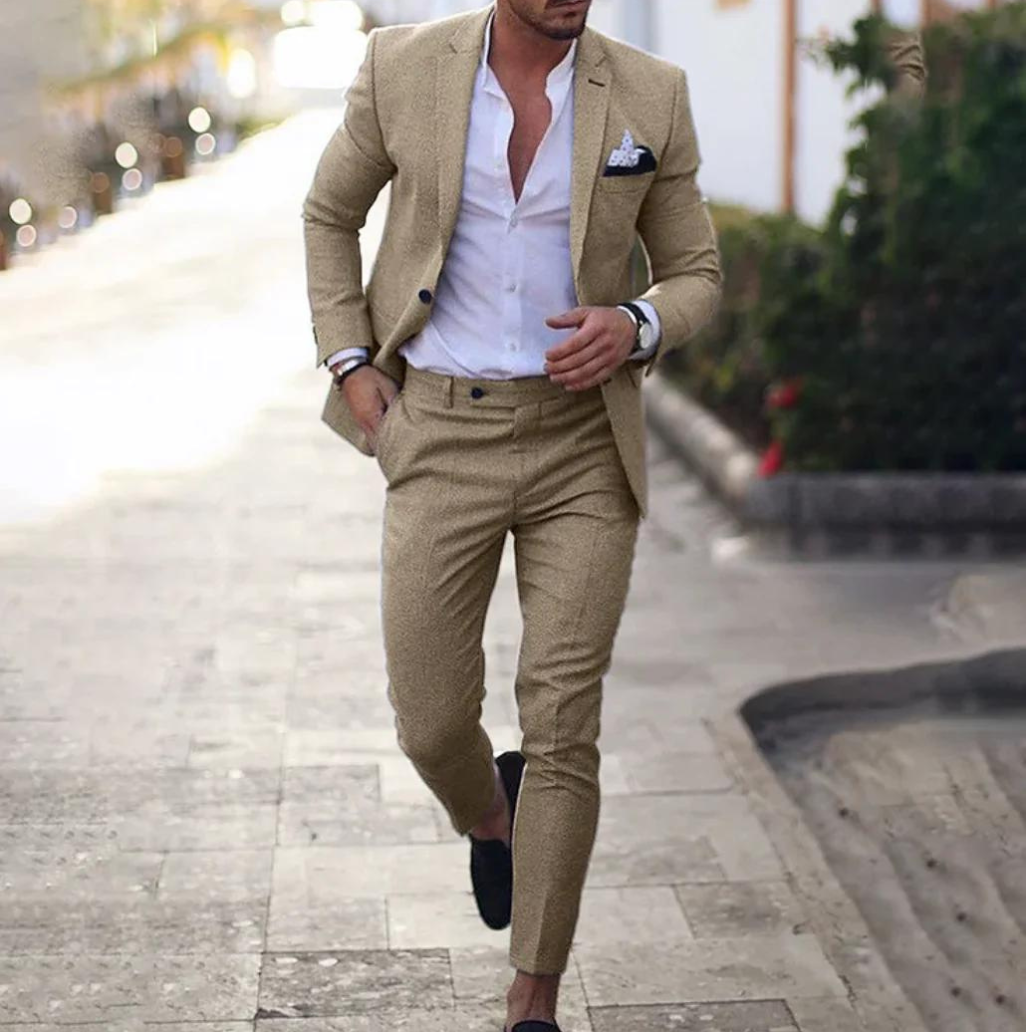 Suit - Two Piece - Tailored - Men's Blazer - Suit Pants-Suits-Chaps London-Beige-S-Chaps London