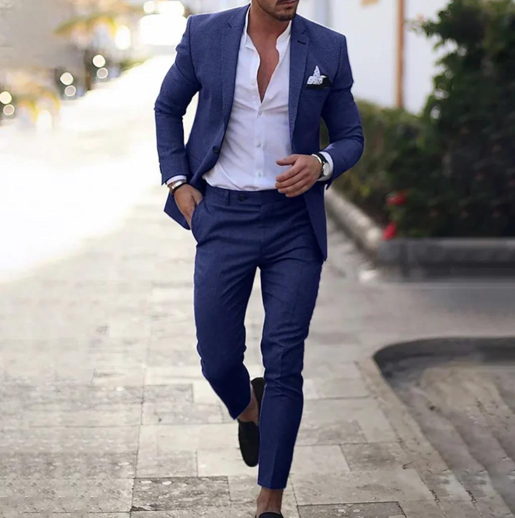 Suit - Two Piece - Tailored - Men's Blazer - Suit Pants-Suits-Chaps London-Dark Blue-S-Chaps London