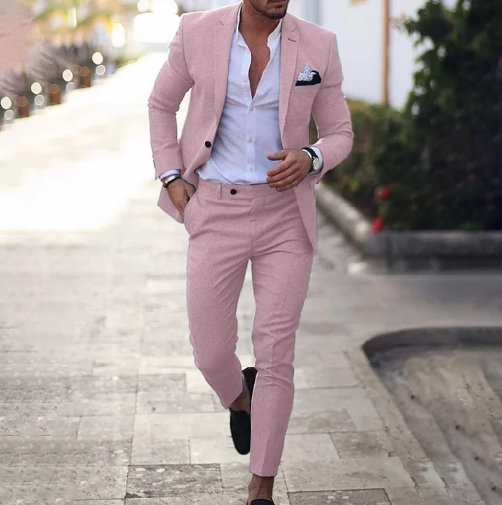 Suit - Two Piece - Tailored - Men's Blazer - Suit Pants-Suits-Chaps London-Pink-S-Chaps London