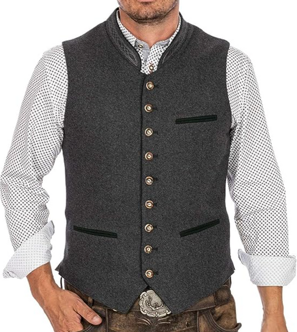 Suit Waistcoat - Men's Grey Single Breasted Sleeveless-Suits-Chaps London-Chaps London