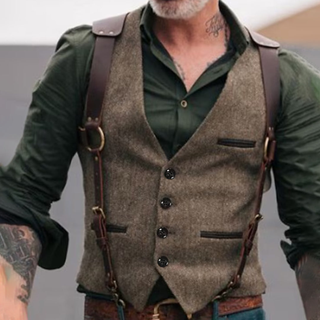 Suit Waistcoat - Men's Vintage Single Breasted-Fashion Men Vest All-year-Chaps London-Brown-S-Chaps London