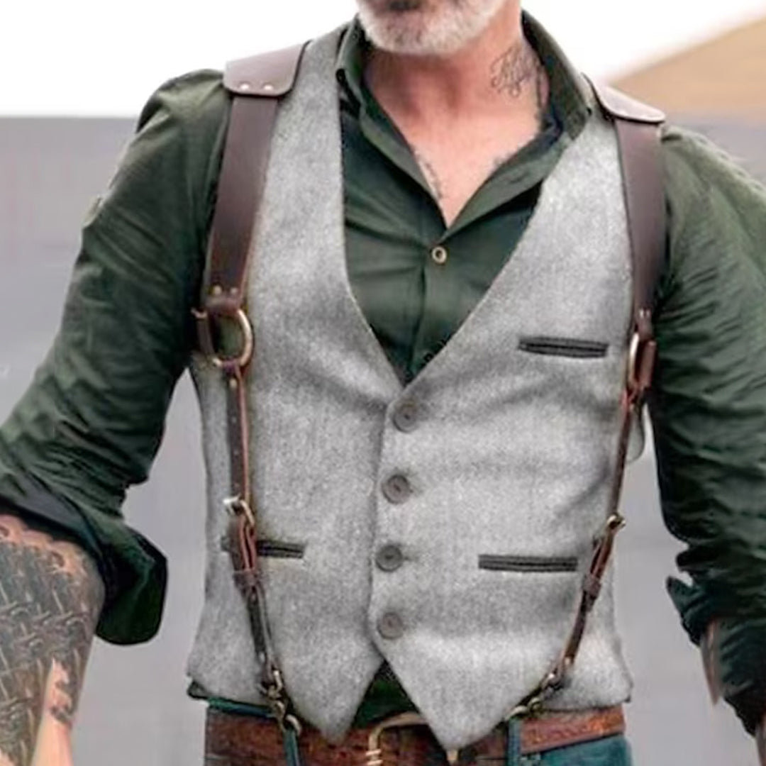 Suit Waistcoat - Men's Vintage Single Breasted-Fashion Men Vest All-year-Chaps London-Light Gray-S-Chaps London