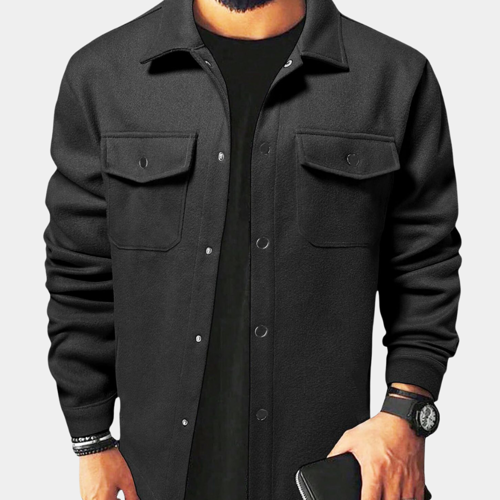 Summer Jacket | Buttoned Up | Breast Pockets | Overshirt | Men's Jackets-Overshirts-Chaps London-Black-S-Chaps London