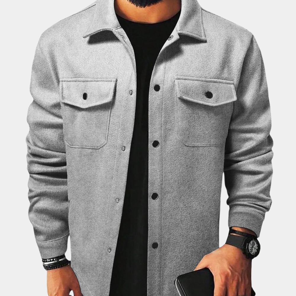 Summer Jacket | Buttoned Up | Breast Pockets | Overshirt | Men's Jackets-Overshirts-Chaps London-Grey-S-Chaps London