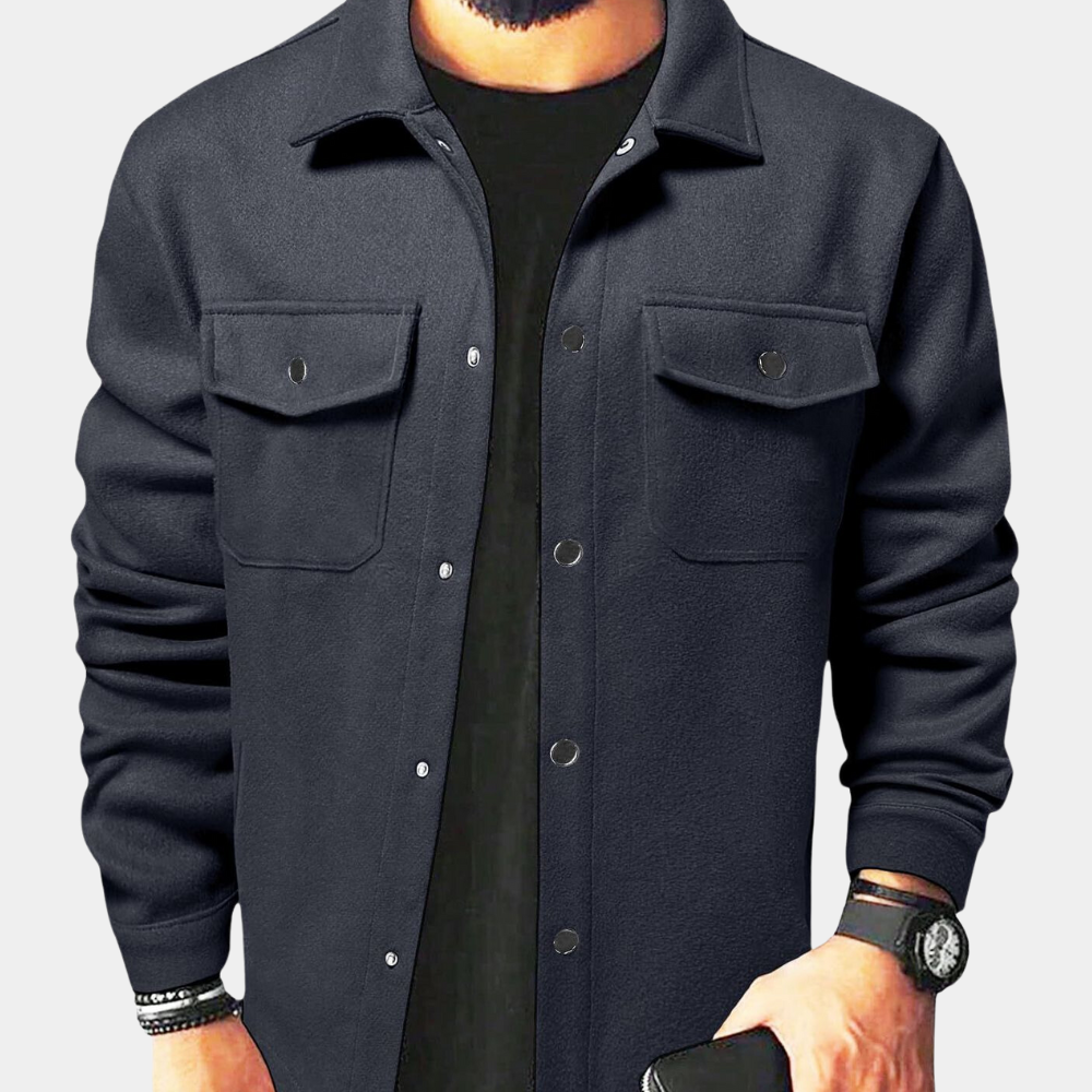 Summer Jacket | Buttoned Up | Breast Pockets | Overshirt | Men's Jackets-Overshirts-Chaps London-Navy Blue-S-Chaps London