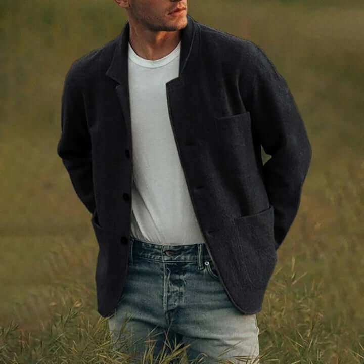 Summer Jacket - Men's Single Breasted with Pockets-Coats & Jackets-Chaps London-Black-M-Chaps London