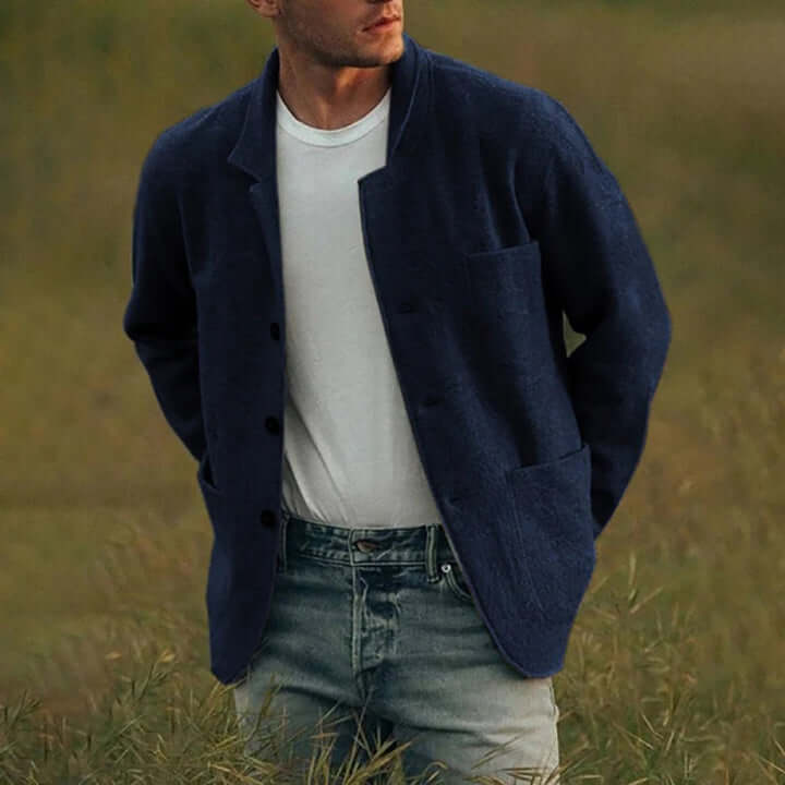 Summer Jacket - Men's Single Breasted with Pockets-Coats & Jackets-Chaps London-Blue-M-Chaps London