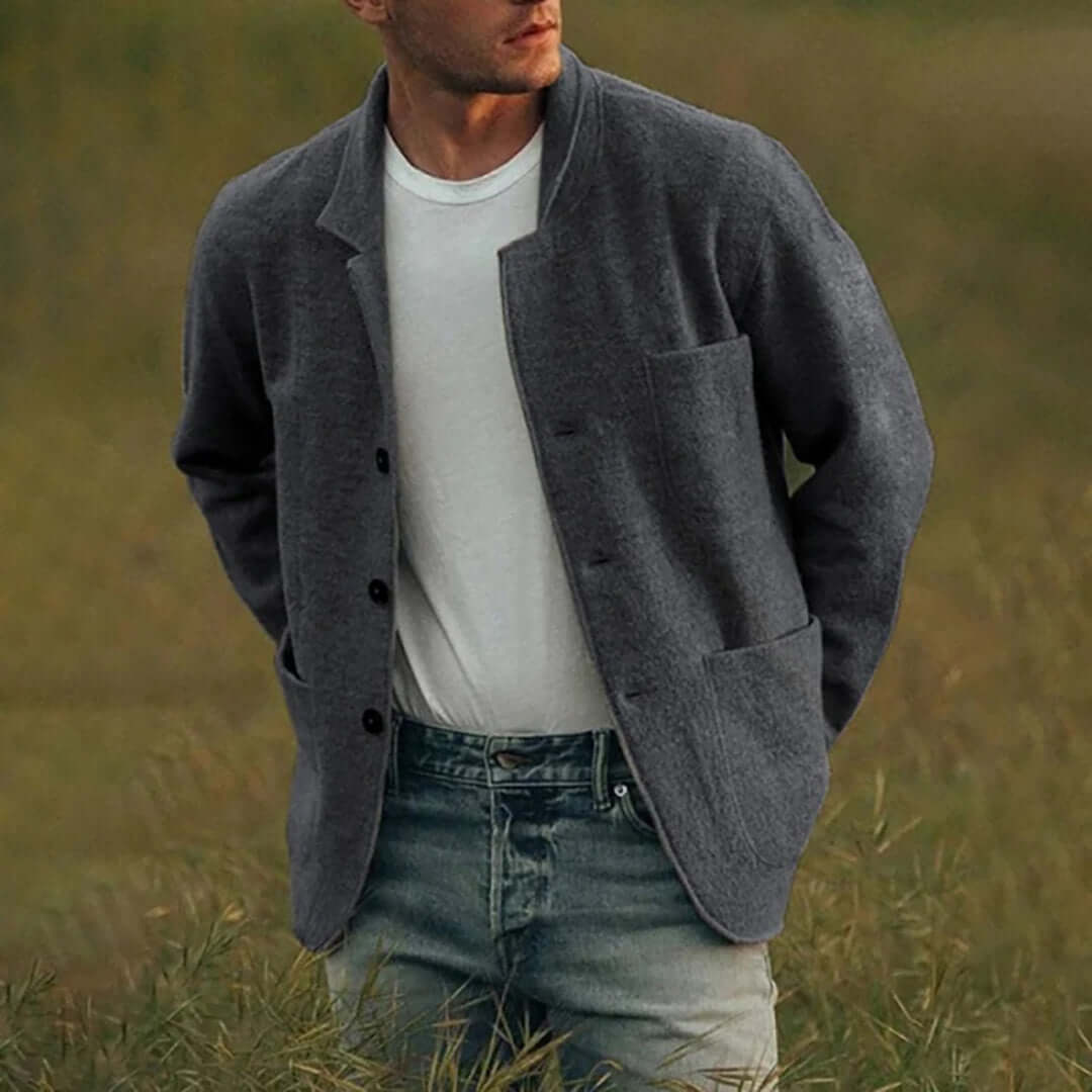 Summer Jacket - Men's Single Breasted with Pockets-Coats & Jackets-Chaps London-Dark Gray-M-Chaps London