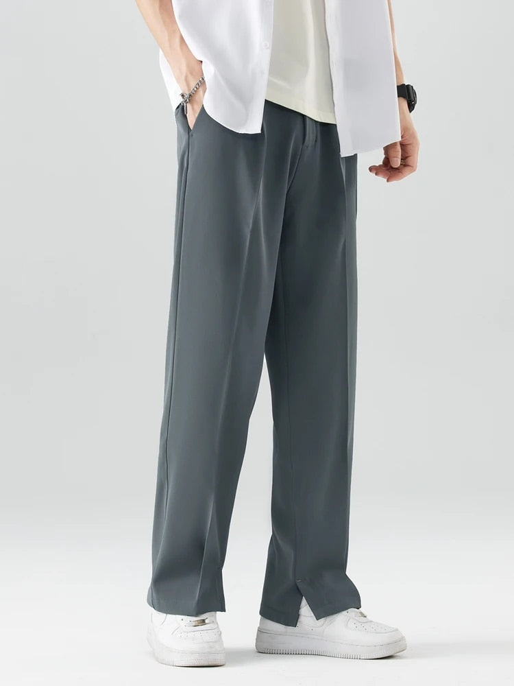 Summer Pants - Men's Lightweight Elastic Waist Straight Leg Slack Pants-Chaps London-Dark Gray-M-Chaps London