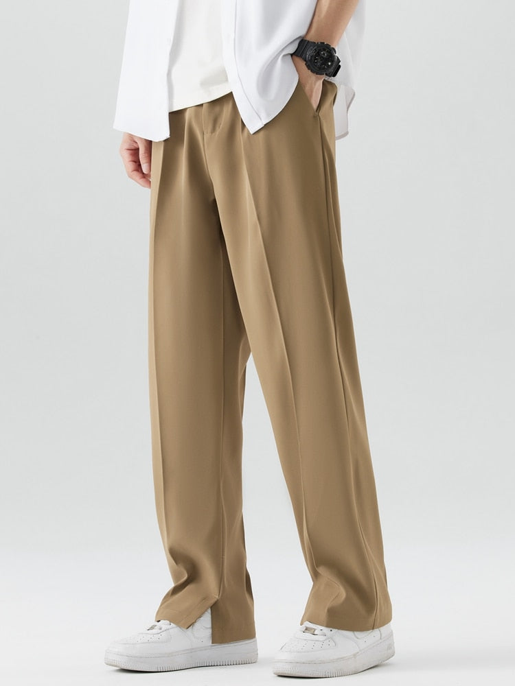 Summer Pants - Men's Lightweight Elastic Waist Straight Leg Slack Pants-Chaps London-Khaki-M-Chaps London