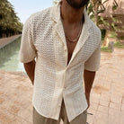 Casual Shirt | V-Neck | Button-Up | Short Sleeve Shirt | Men's Shirt-Chaps London-Beige-M-Chaps London