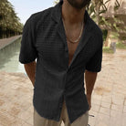 Casual Shirt | V-Neck | Button-Up | Short Sleeve Shirt | Men's Shirt-Chaps London-Black-M-Chaps London