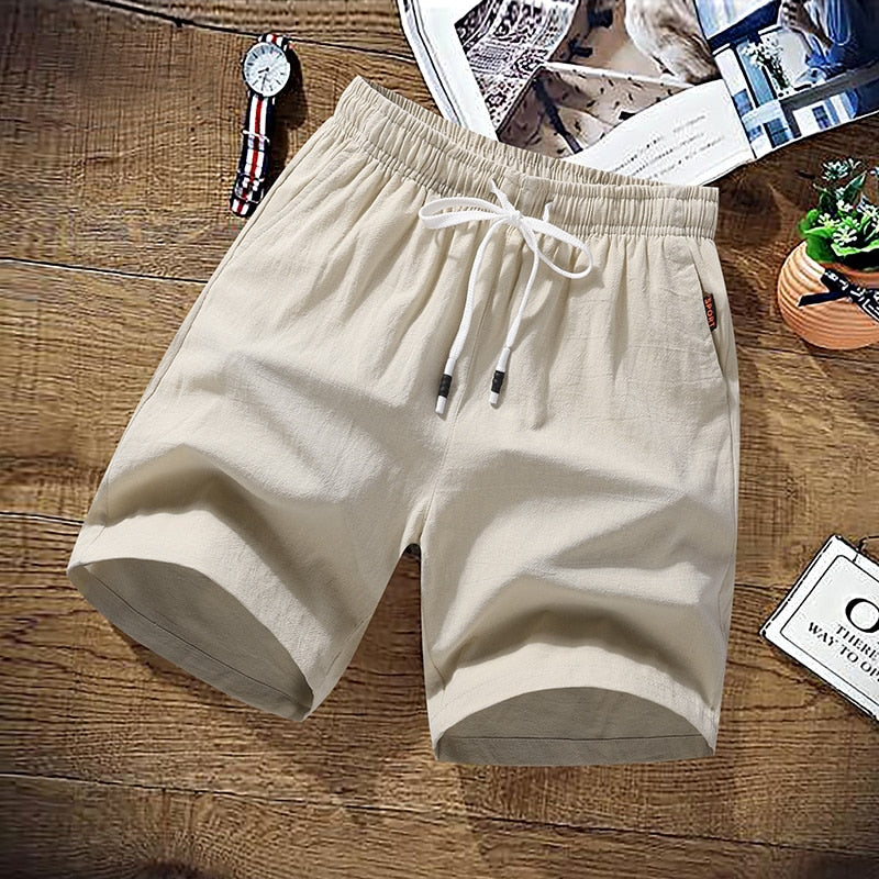 Summer Shorts - Men's Elastic Waist Drawstring Beach Shorts-Short Trousers-Chaps London-Khaki-M-Chaps London