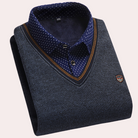Sweater with Shirt - Men's Collared V-Neck Jumper with Shirt-Chaps London-Dark Gray-M-Chaps London