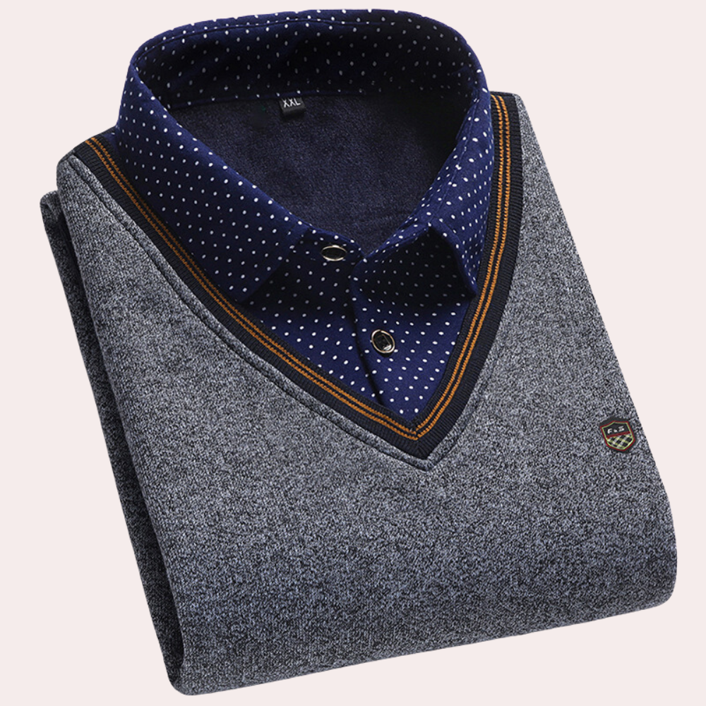 Sweater with Shirt - Men's Collared V-Neck Jumper with Shirt-Chaps London-Gray-M-Chaps London
